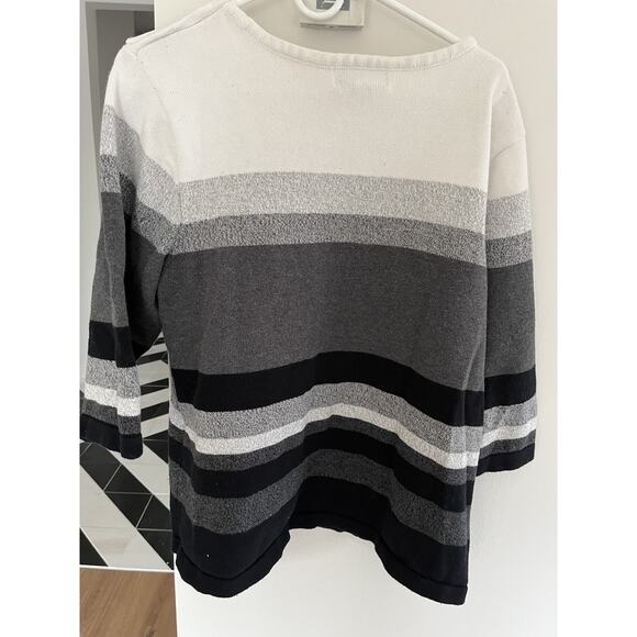 Karen Scott Woman 2X Cotton Sweater Boat Neck Black White Gray Oversize Relaxed - Picture 4 of 5
